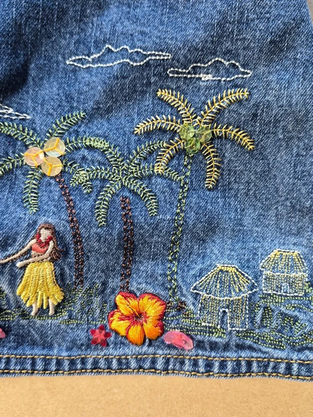 Gymboree Denim Skort 3Y Girls Vintage 2002 Little Hula Girls Embroidered Y2K